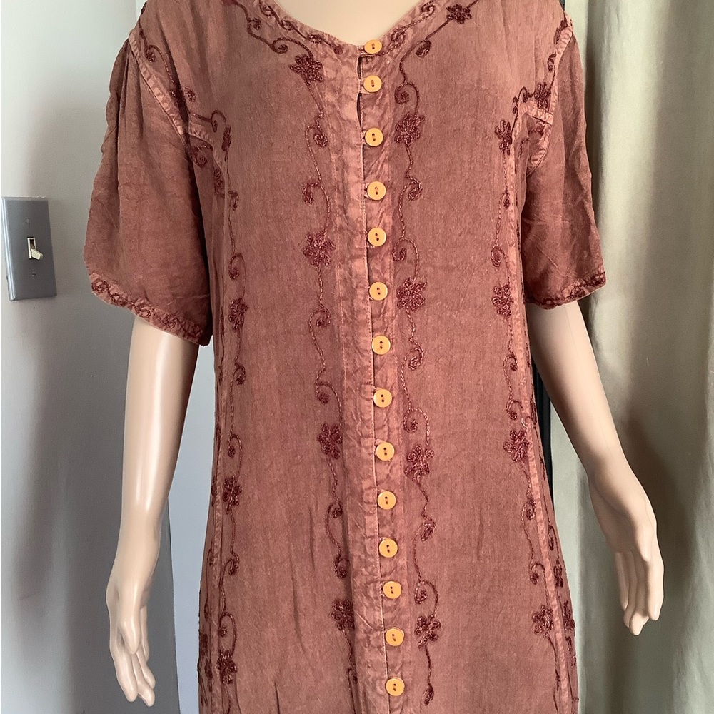 Vintage Embroidered Boho Maxi Dress 80s 90s Magic Rayon Free Size